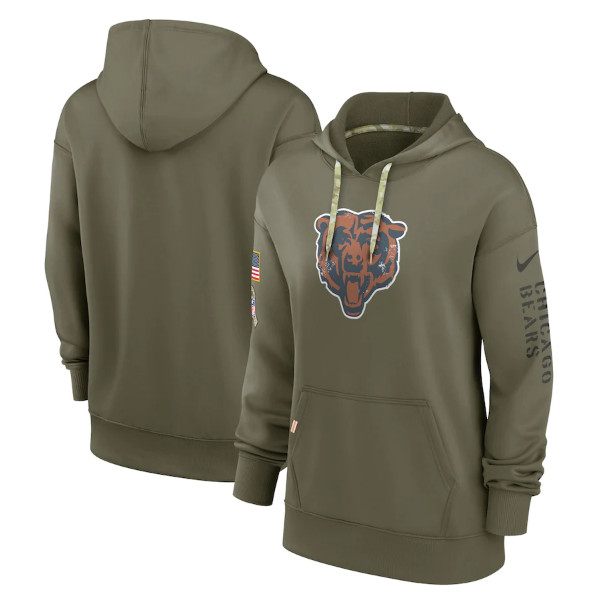 Women's Chicago Bears 2022 Olive Salute to Service Therma Performance Pullover Hoodie(Run Small)